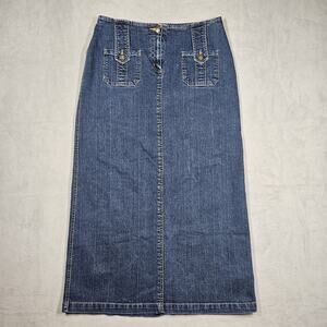 Faded Glory Denim Skirt Womens 8 Long Vented Pockets Y2K Stretch Western